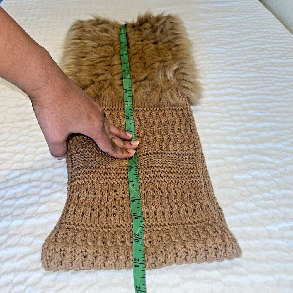 Women's Tan Fur Scarf Knitted Infinity Neck Warmer Winter Accessories - Picture 4 of 7